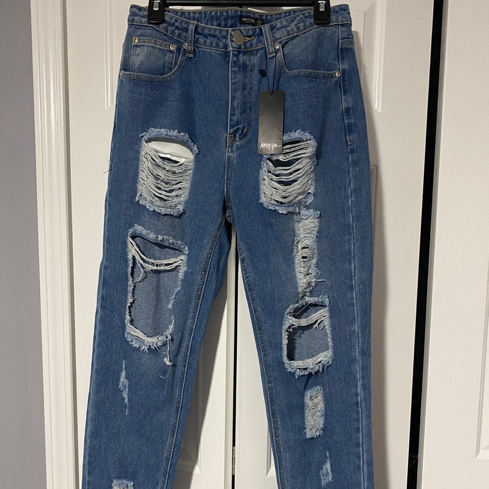 Cuffed Distressed Mom Jeans